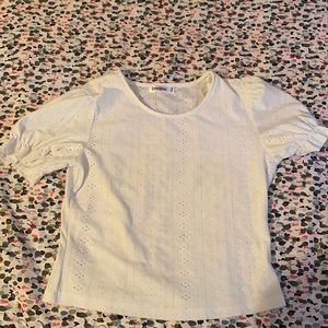 White puffer short sleeve blouse